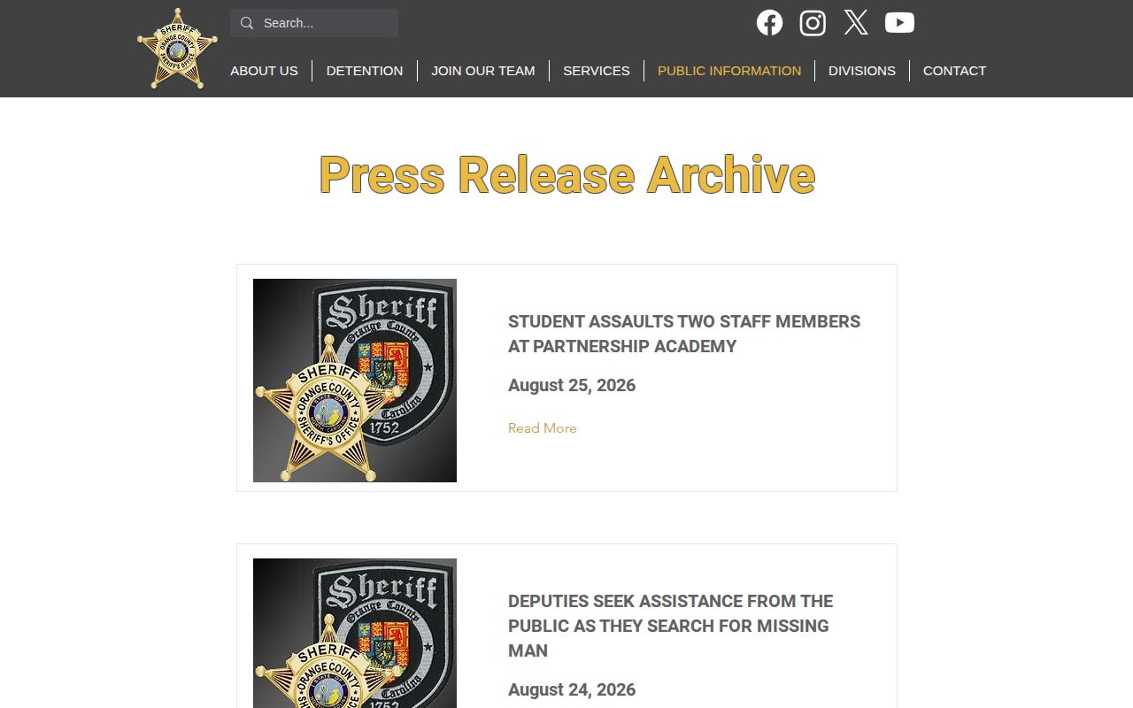 Orange County Sheriff press release archive for crime news and arrest announcements